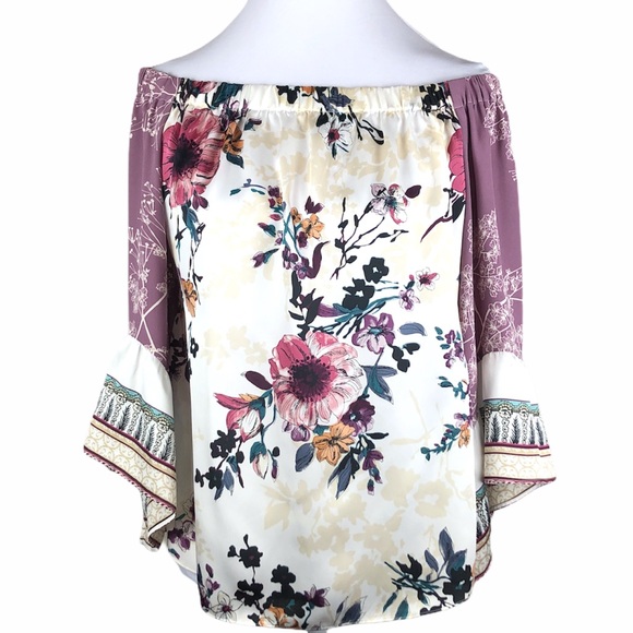 WHBM Off-The-Shoulder Mixed Print Blouse - Picture 3 of 5